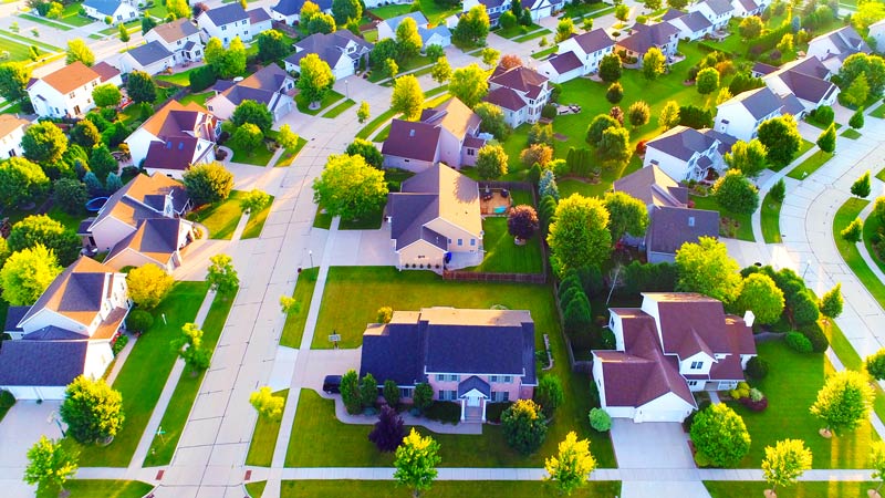 aerial image of beautiful neighborhood homes