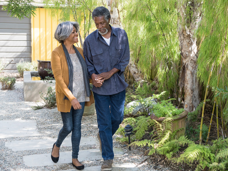 Couple walking along a path