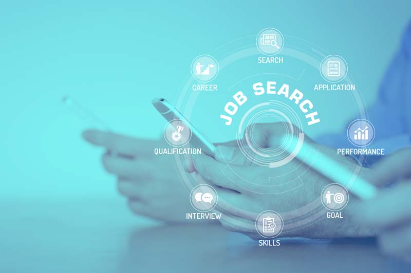 Someone holding their phone while searching for a job